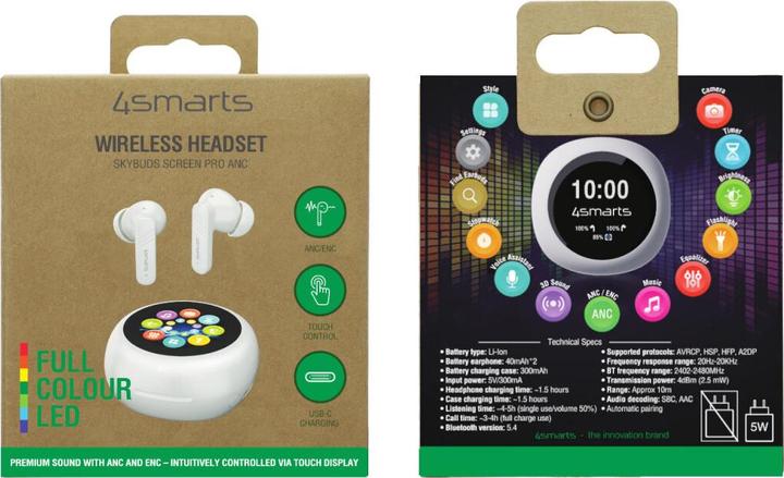 Actual product image 4smarts True Wireless In-Ear-Kopfhörer SkyBuds Screen Pro ANC (ANC, 5 h, Wireless)
