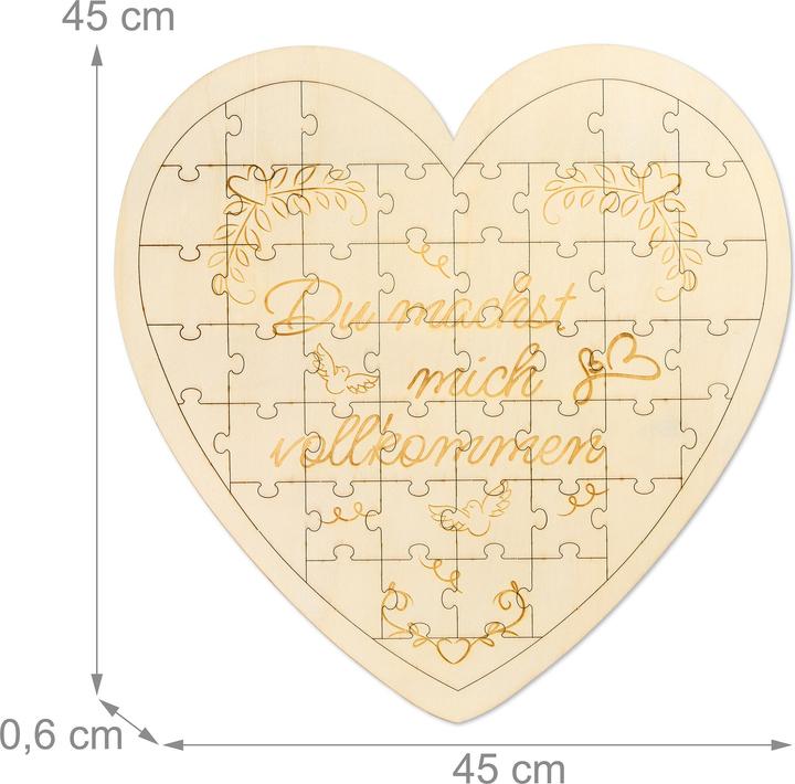 Produktbild Relaxdays - Herzpuzzle mit graviertem Spruch, Design: D, Hellbraun (49 Teile)