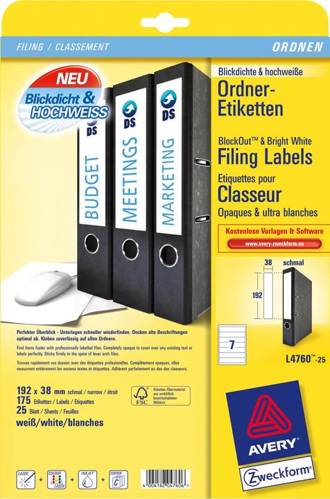 Actual product image Avery L4760-25 Labels 38x192mm