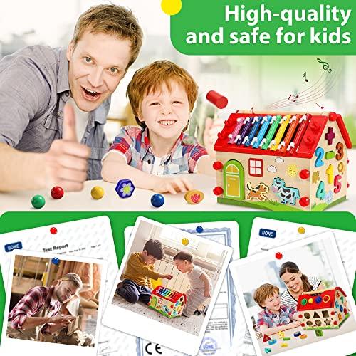 Produktbild Activity Board Holzsteckhaus - Xylophon Kinderspielzeug ab 1 Jahr - Hammerspiel Holzspielzeug Sortierspiel