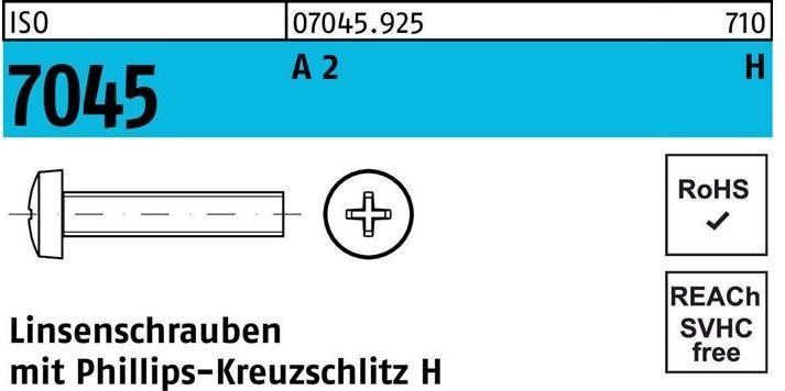 Image du produit Vis à tête plate ISO 7045 avec empreinte cruciforme PH M 5 x 70 -H A 2 (100 Vis par pièce)