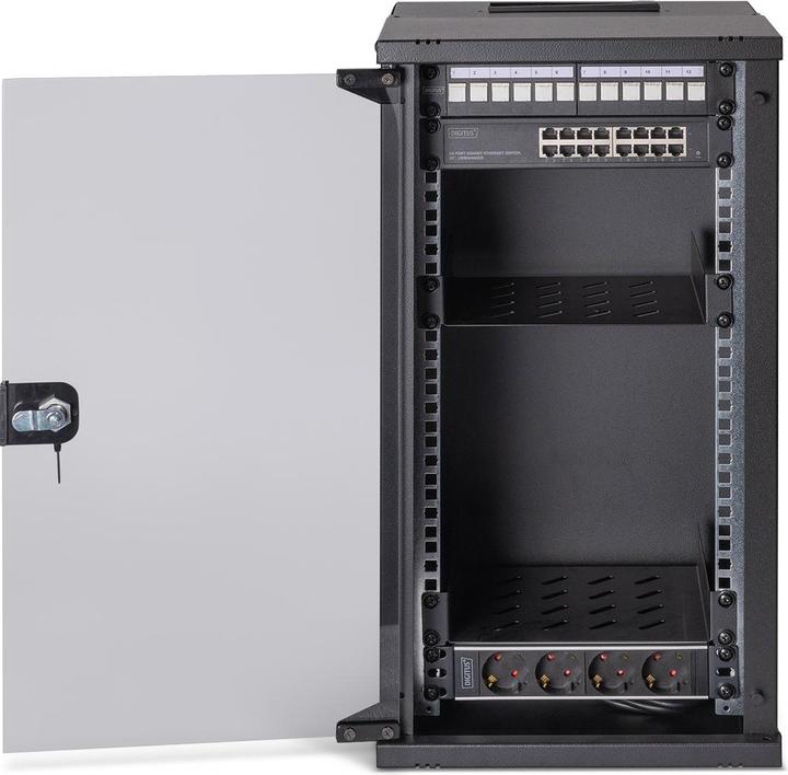 Produktbild Digitus 10" Netzwerk-Set, 12HE Wandgehäuse und Zubehör, sw SOHO PRO Version (10 Zoll Rack)