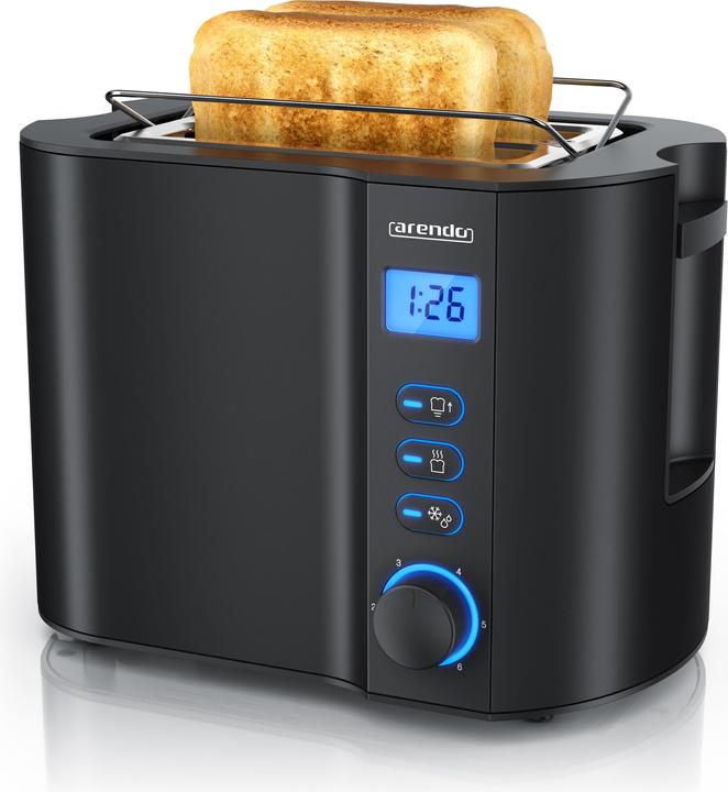 Produktbild Arendo Toaster Edelstahl 2 Scheiben Kurzschlitz, Doppelwand, Brötchenaufsatz, Display mit Restzeitanzeige