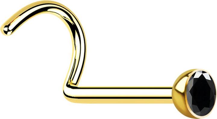 Produktbild Star Piercing Nasenstecker gebogen vergoldet mit Kristall schwarz (ohne Messing, Chirurgenstahl 316L)