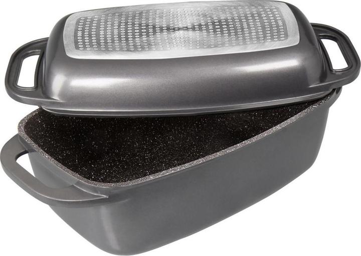 Produktbild Stoneline Bräter 40 x 22 cm mit Deckel, Backofen und Induktion geeignet, Antihaftbeschichtung, grau (Bräter + Schmortopf, Aluminium)