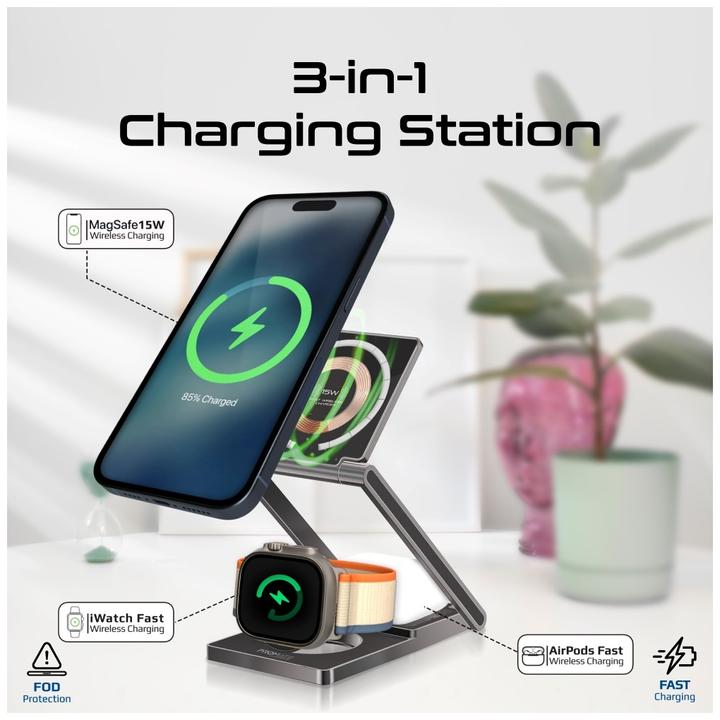 Actual product image ProMate LucidFold-Trio MagSafe Qi charging station (23 W)