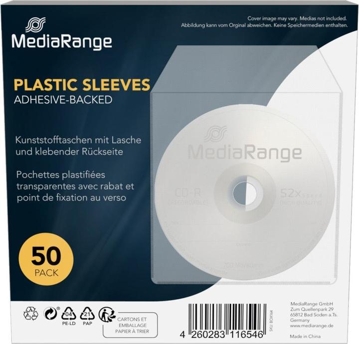 Image du produit MediaRange Pochette plastique 1 disque avec languette dos collant. 50pc