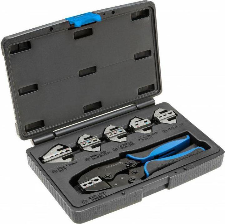 Högert Crimping pliers, set with 6 interchangeable inserts (280 mm)
