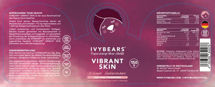 Nutritional values and ingredients IVYBears Vibrant Skin (4 Piece, Gummies, 600 g)