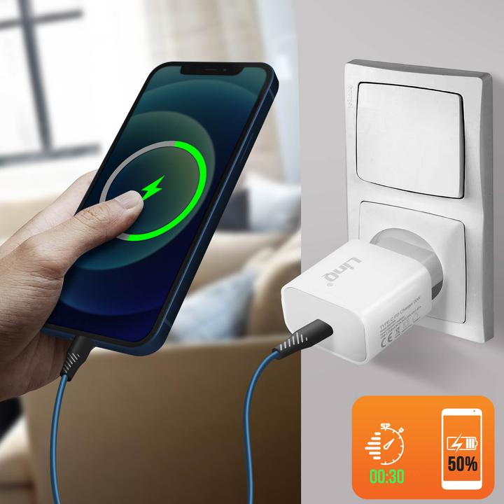 Actual product image LinQ USB-C Power Delivery 20W fast charger, wall charger, - White (20 W)