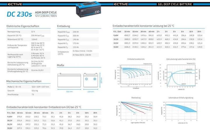 Energie-Label Ective Deep Cycle AGM Versorgungsbatterie 12V 230Ah m Display Batterie Wohnmobil (12 V, 230 Ah)