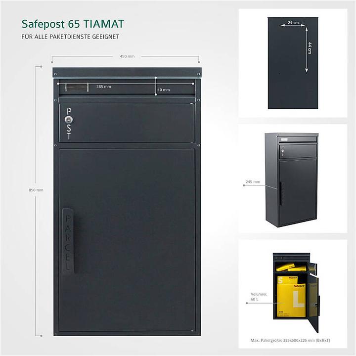Produktbild SafePost 65 TIAMAT Paketkasten schw/weiss + 8 Schl.
