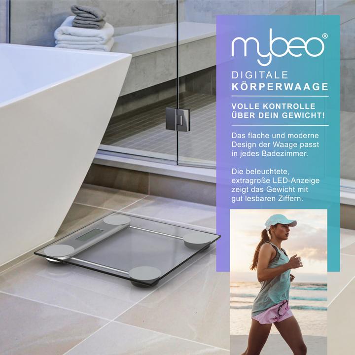 Image du produit Mybeo Digitale Waage für Personen, grosse Trittfläche aus 6mm Sicherheitsglas, Digitalwaage, Personenwaage (180 kg)