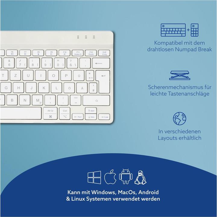 Actual product image R-Go Tools R-Go Compact Break ergonomic keyboard, QWERTZ (DE), bluetooth, white (DE, Wireless)