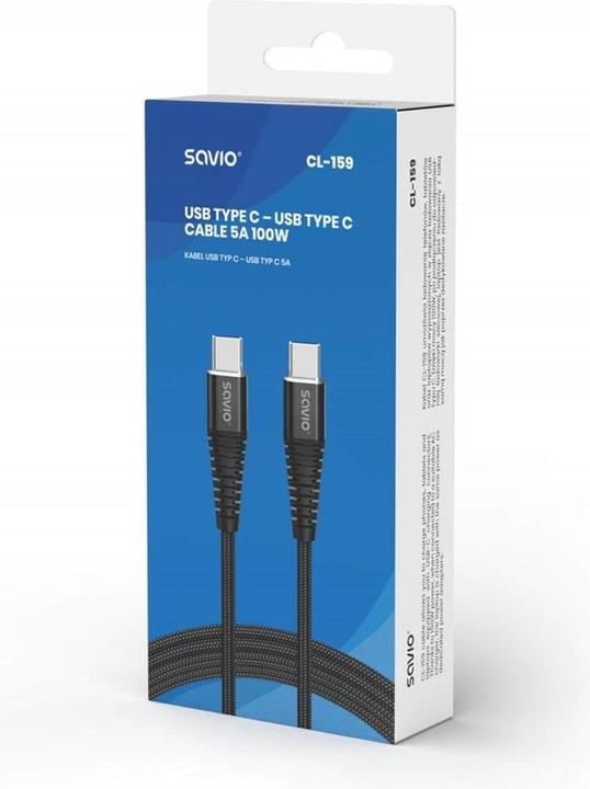 Produktbild Savio CL-159 USB Kabel 1 m USB 2.0 USB C - USB C Schwarz (1 m, USB 2.0)