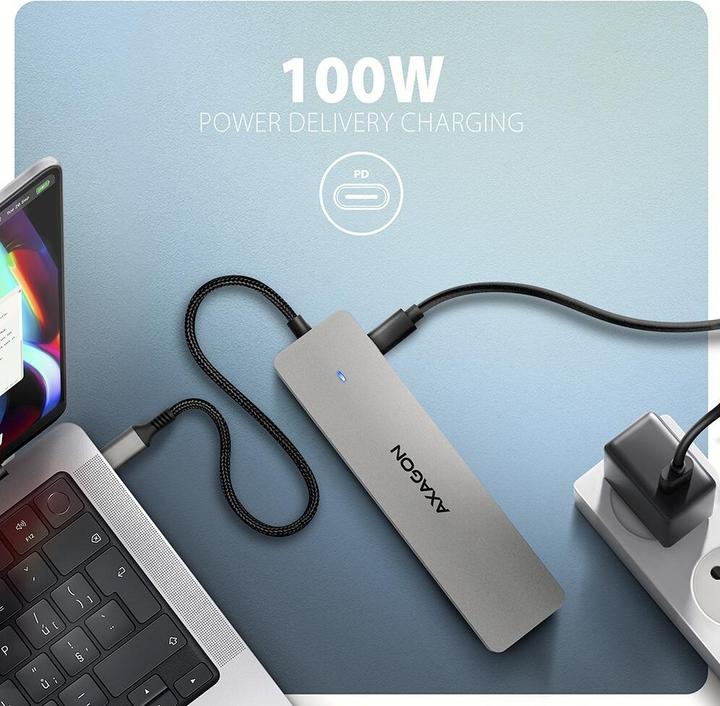 Actual product image Axagon HMC-7HX2 USB-C 5Gbps DUAL 4K DISPLAY 7in1 hub (USB-C, 7 Ports)