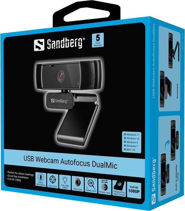 Produktbild Sandberg USB Autofocus DualMic Webcam 2,07 MP 1920 x 1080 Pixel USB 2.0 Schwarz (2.10 Mpx)