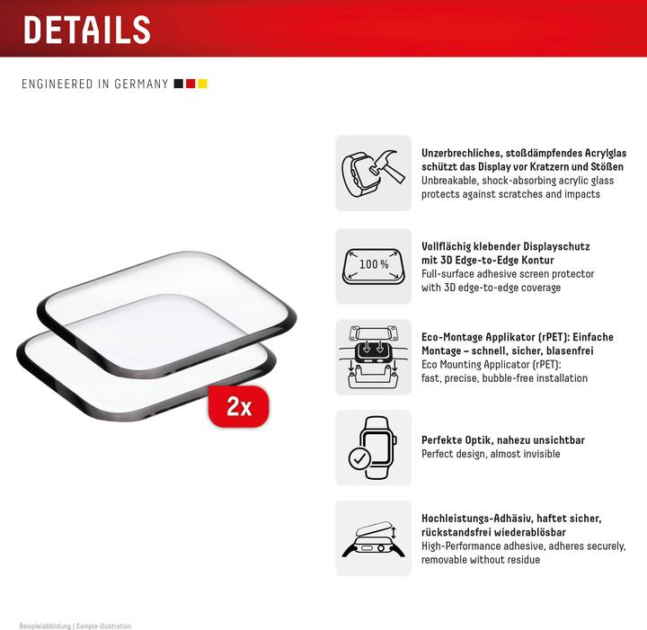 Produktbild Displex Full Cover Schutzfolie, Full Cover Watch Glass, Doppelpack
