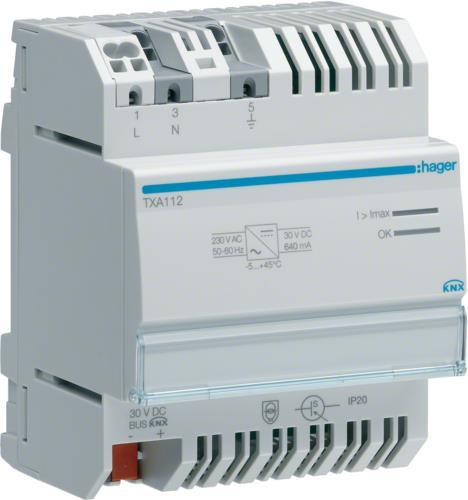 Hager Alimentazione 640mA TXA112 con 1 uscita e 1 induttanza KNX