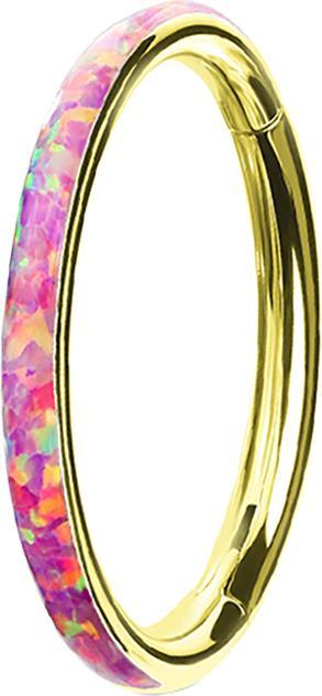 Star Piercing Micro Segmentring klappbar vergoldet seitlich Opal streifen pink (Chirurgenstahl 316L, ohne Messing)