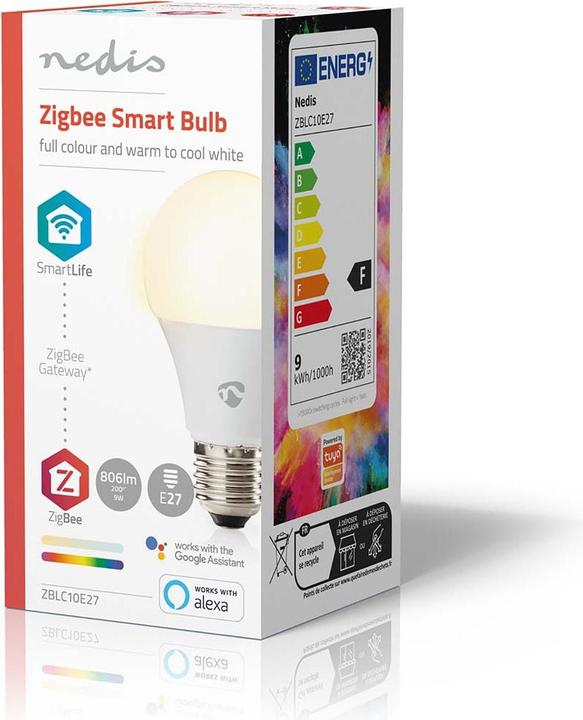 Actual product image Nedis SmartLife Full Colour LED Lamp | Zigbee 3.0 | E27 | 806 lm | 9 W | RGB / Warm to Cool White (E27, 60 W, 806 lm, 1 x, F)