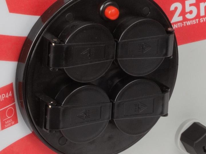 Actual product image Velleman PROFESSIONAL NEOPRENE CABLE REEL - 25 m - 3G2.5 - 4 SOCKETS - FRENCH SOCKET (25 m, 3 mm²)