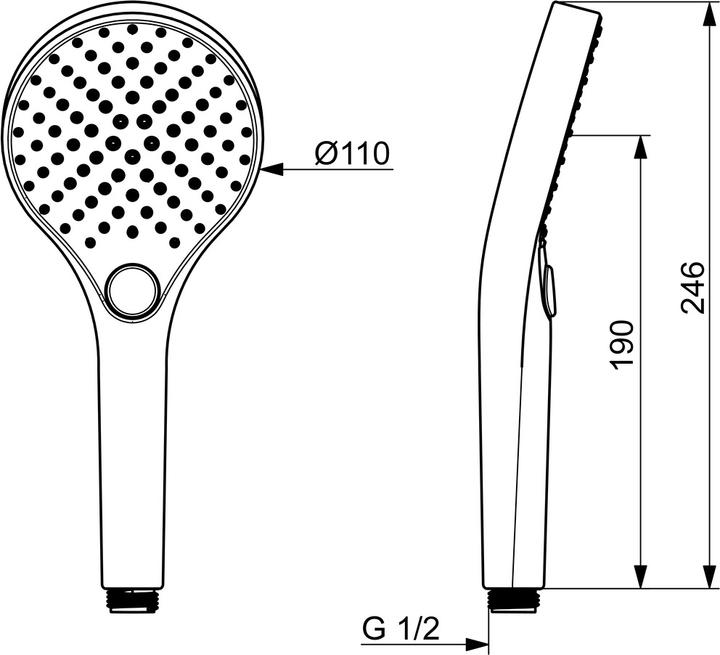Produktbild Hansa VIVA Handbrause, rund, Durchmesser 110mm, 3-strahlig, 44330300 (3 Strahlarten)