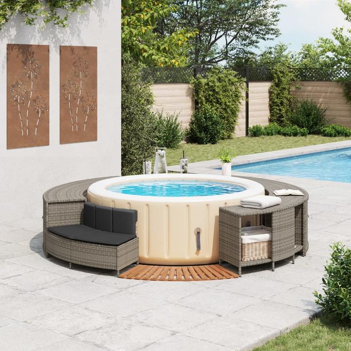 Produktbild VidaXL Whirlpool Umrandung Poolumrandung Poolverkleidung Grau Poly Rattan