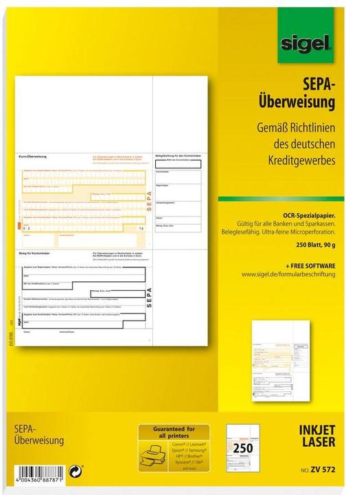 Produktbild Sigel Überweisung PC A4 (250 x)