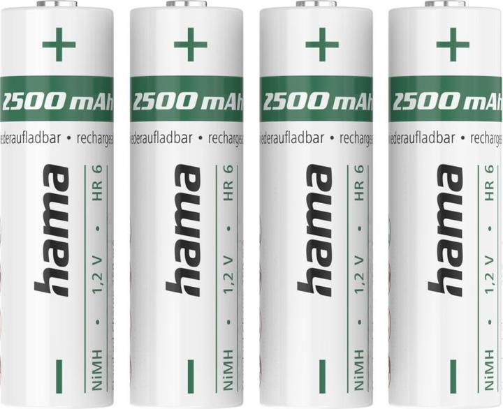 Productafbeelding Hama NiMH oplaadbare batterijen, AA Mignon, 2500 mAh, 1,2 V, 4 stuks (4 Pcs., AA, 2500 mAh)
