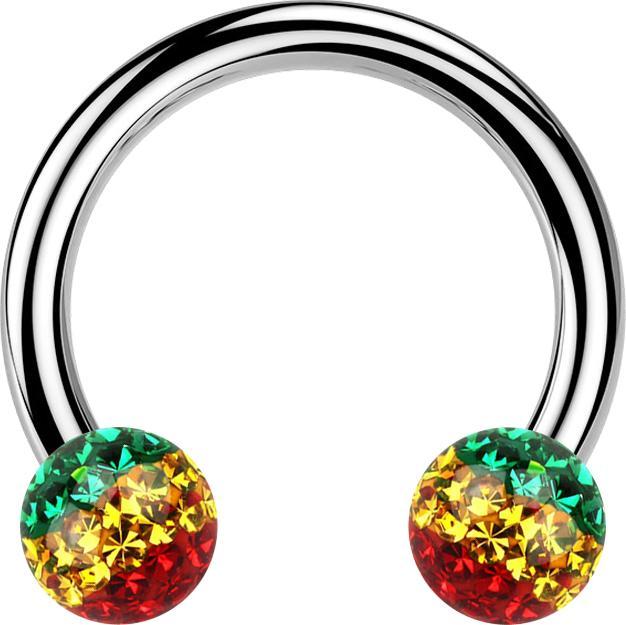 Produktbild Star Piercing Circular Barbell silber mit zwei Kristall Kugeln Rasta Epoxy Schutzschicht (Titan G23, ohne Messing)
