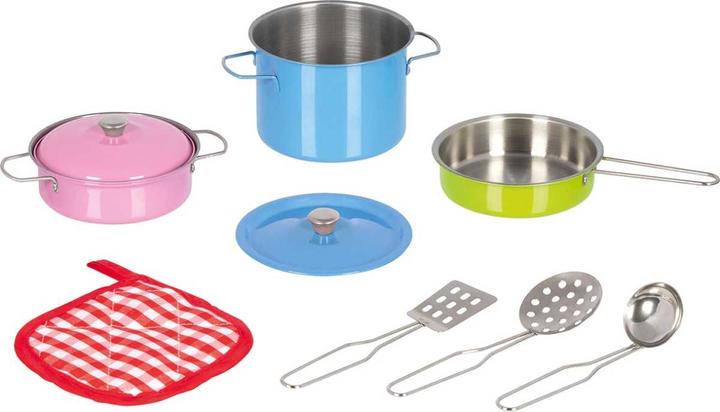 Goki Cooking set colourful 9 pcs pot pan metal