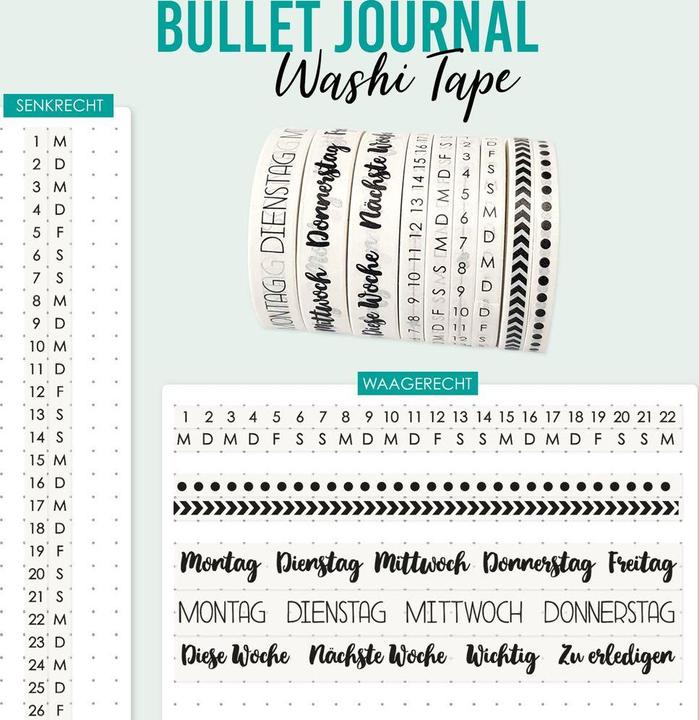 Nährwerte und Zutaten Papierdrachen Washi Tape Bullet Journal Set 1