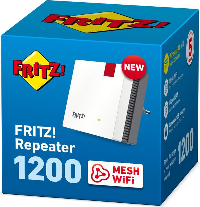 Produktbild AVM FRITZ!Repeater 1200 WLAN Mesh International / CH (866 Mbit/s, 400 Mbit/s)