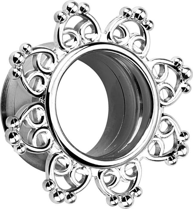 Star Piercing Flared Tunnel mit filigranen Tribal Herzen silber (Chirurgenstahl 316L, Messing)