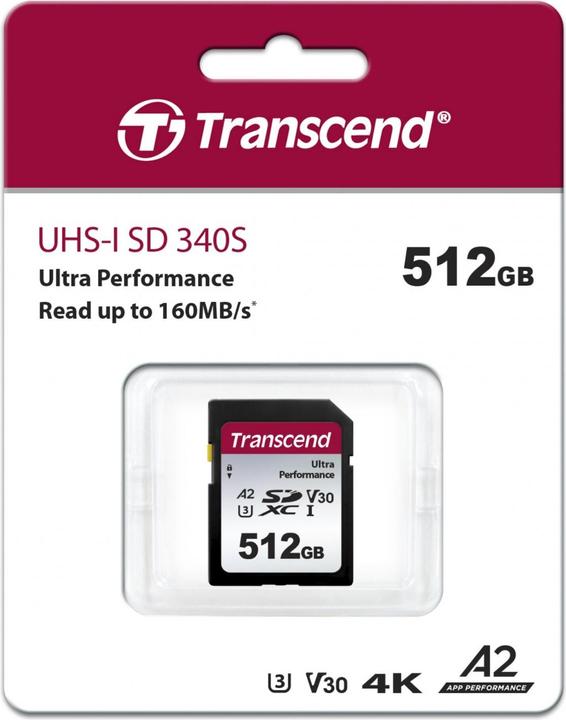 Immagine prodotto Transcend Scheda SD SDXC SDC340S 160/90 MB/s (512 GB, SDXC, U3, UHS-I)