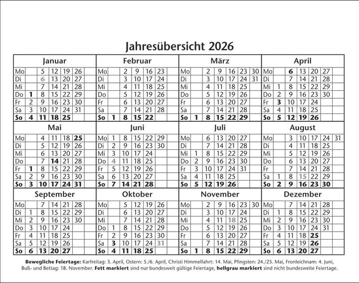 Nährwerte und Zutaten Loriot Tagesabreisskalender 2026 (14 x 11 cm, Deutsch)
