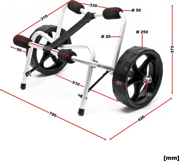 Produktbild Wiltec Alu Transportwagen faltbar 68kg Kajakwagen Kanuwagen PU Bootswagen Bootstrailer