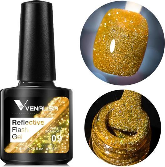 Image du produit Venalisa Vernis en gel Reflective Neon Disco Gel BD09 (Paillettes or-jaune, Vernis à ongles effet gel)