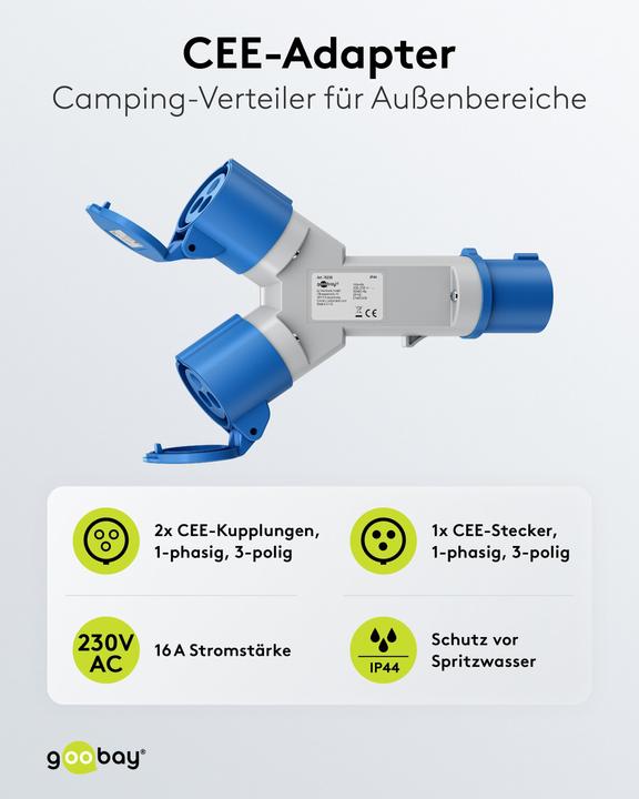 Actual product image Goobay CEE-Adapter, CEE-Stecker auf 2x CEE-Kupplung (CEE 7/3, CEE)