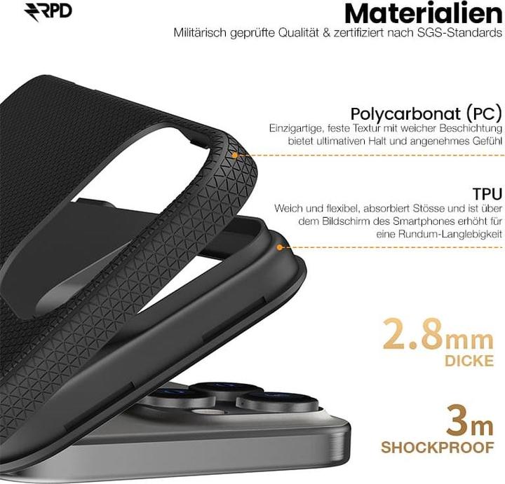 Immagine prodotto RPD iPhone 16 Pro - Custodia Rugged Armor per esterni con MagSafe, nera (Apple iPhone 16 Pro)