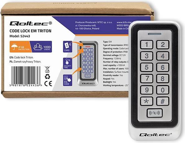 Produktbild Qoltec 52443 Code lock TRITON with RFID (Schlüsselkarte)