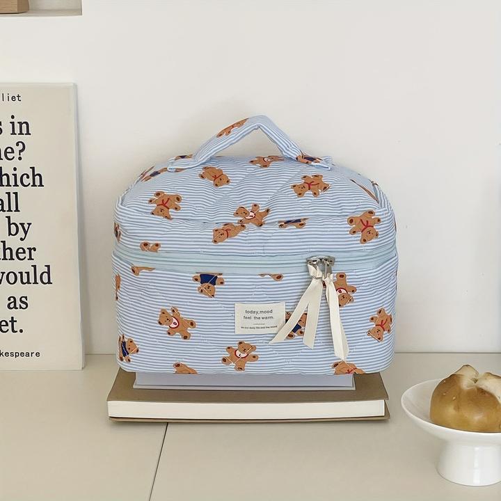Only-Bags.Store Kuschelige gesteppte Teddybär-Kosmetiktasche - perfekt für Reise oder Schule - weiches
