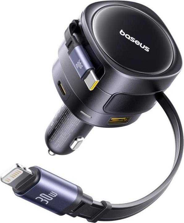 Actual product image Baseus Enjoyment Max Car Charger C+L Cables & U+C Ports 90W Cosmic Black