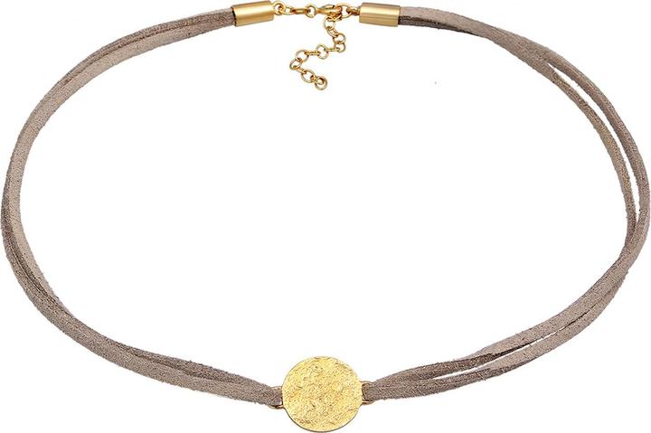 Elli Choker, Plättchen, Textil-Kette (Kunstleder, 925er Sterling Silber, Keine Schmucksteine, 36 cm)