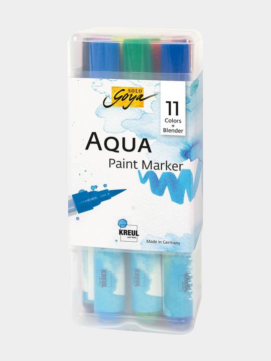 Image du produit Solo Goya Aqua Paint Marker Powerpack (Noir, Bleu cobalt, Oxyde brun foncé, Cyan, Gris clair, Jaune-vert, Vert permanent, 12 x)