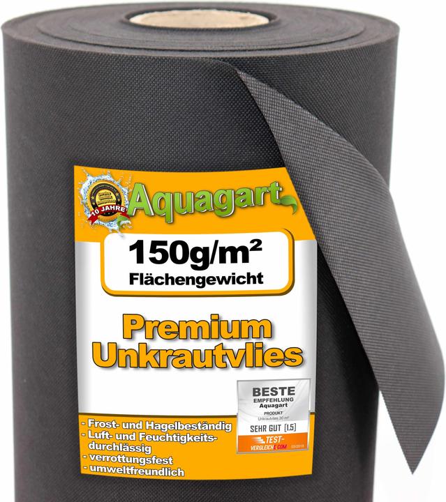 Produktbild Aquagart 36m² Gartenvlies Unkrautvlies Unkrautfolie Mulchfolie Mulchvlies 150g 2m breit