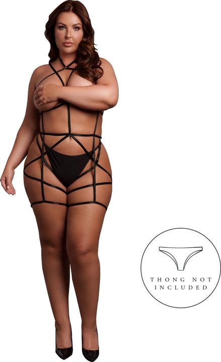 Produktbild Le Désir Strappy Open Cup Body Harness with Garters - Plus Size - Black (Plus Size)