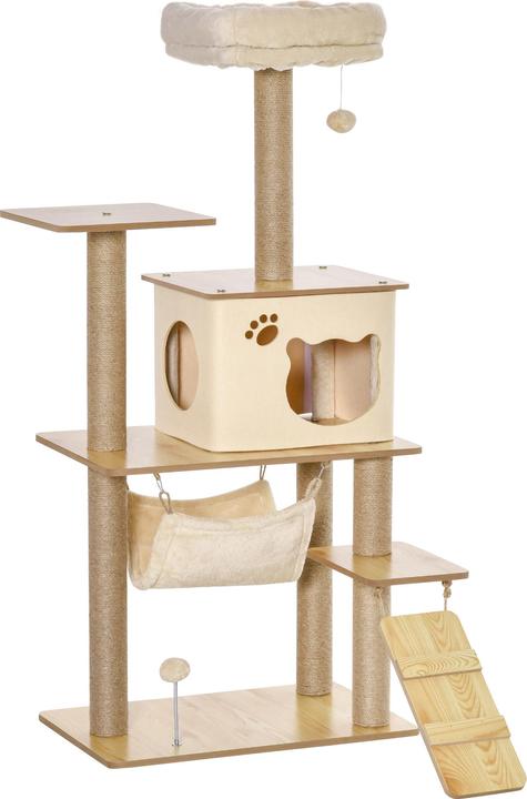 PawHut Albero per gatti con grotta per gatti (130 cm, Giallo)