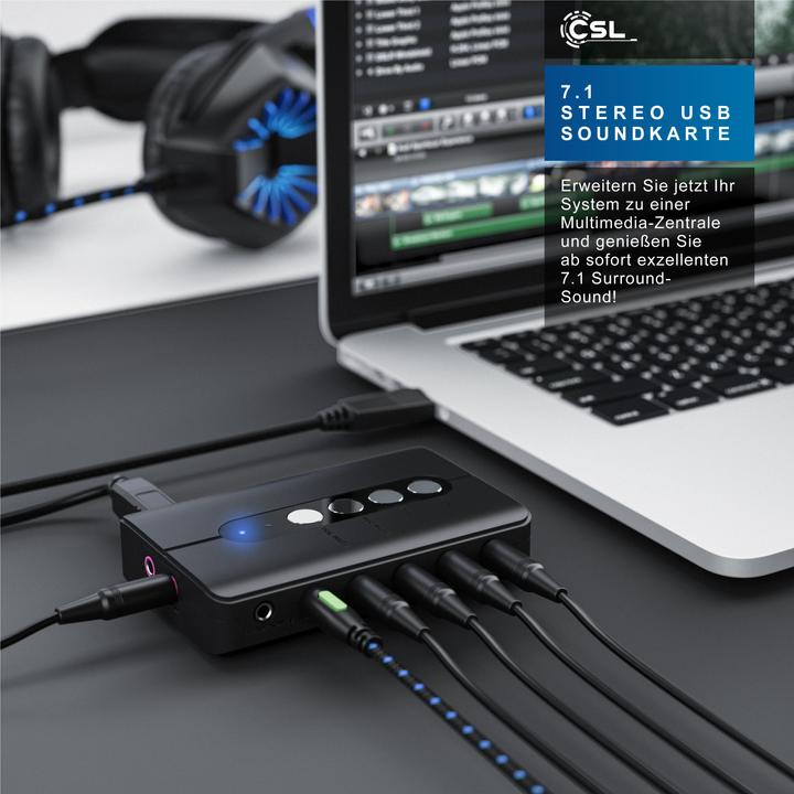 Immagine prodotto CSL Scheda audio USB esterna, audio surround 7.1, adattatore audio stereo, per PC - Win 10, 11 (USB)